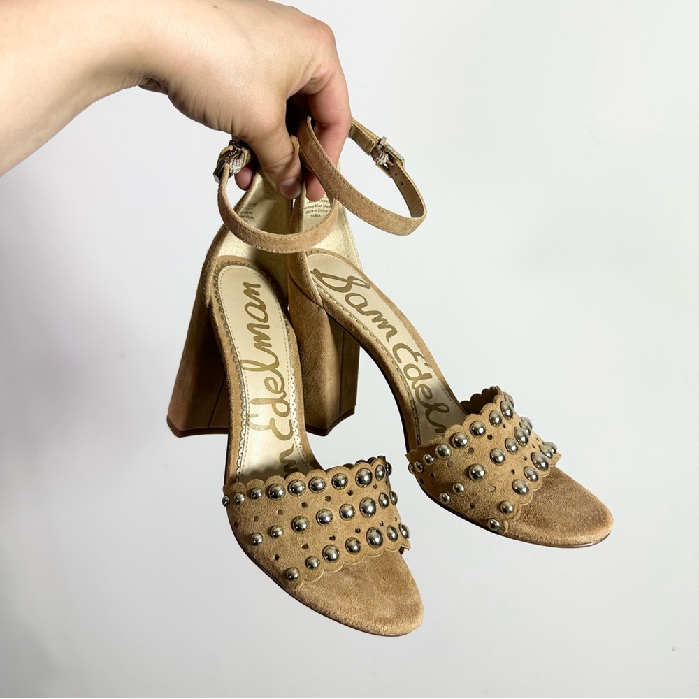 Sam Edelman Tan Studded Suede Block Heel Sandals